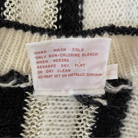 Vintage 80s Beldoch Popper Sweater Short Sleeve Black White Acrylic Wool Medium - Picture 8 of 8